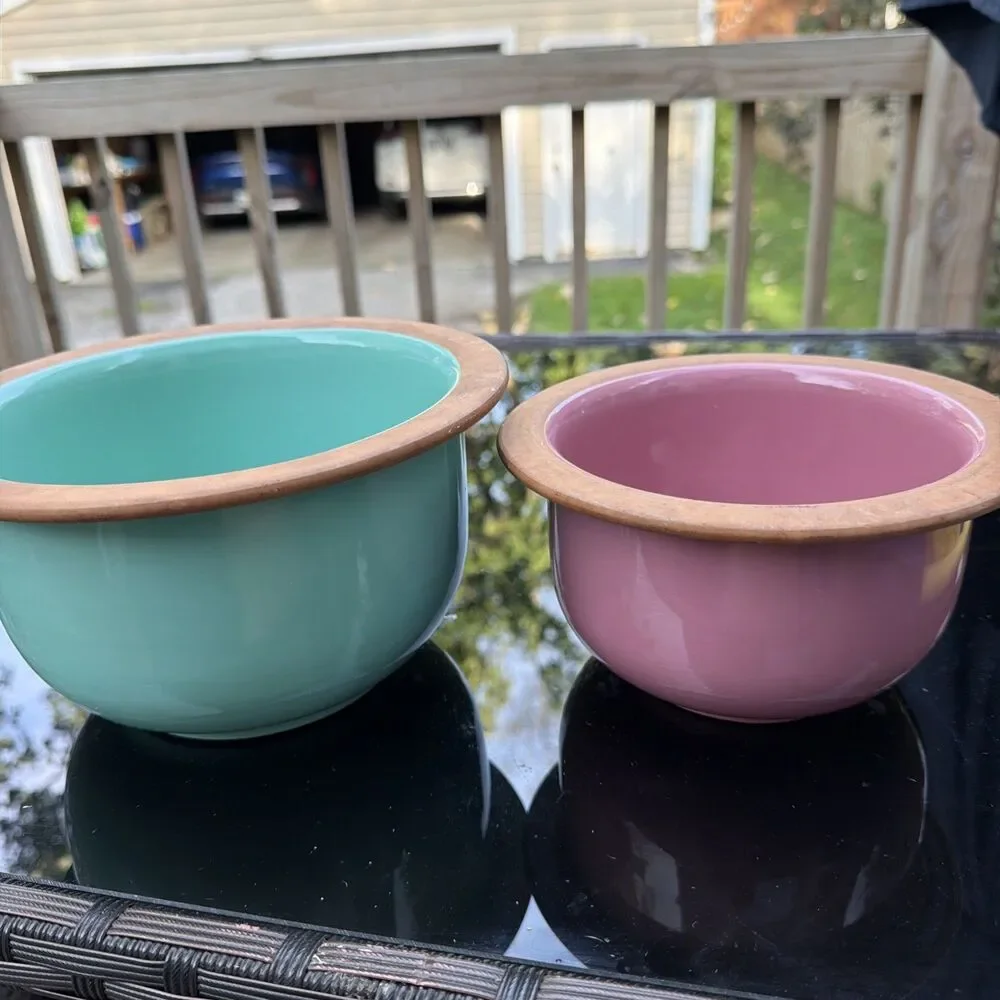 Pair (2) of Heavy Nesting Stoneware Pottery  Mixing Bowls- Glazed- Made In Italy